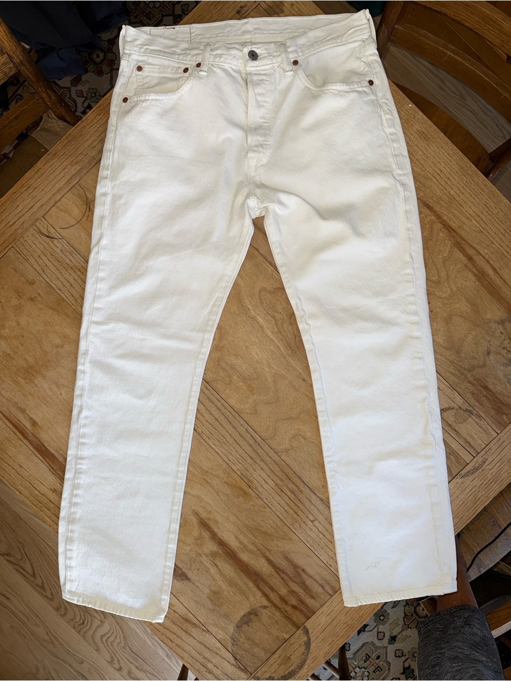 Authentic, Modern Vintage Bright White Button Fly, Levi’s 501 Jeans. 31x29